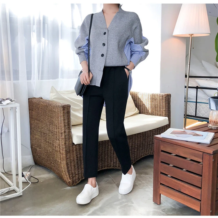 KINOMI осенние женские свитера Лоскутные полосатые вязаные кардиганы с v-образным