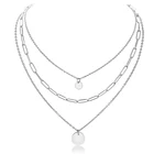 Имя гравировка медальон в форме монеты Шарм ожерелье Серебряный цвет нержавеющая сталь многослойный чокер для женщин Rolo коробка цепь DN268