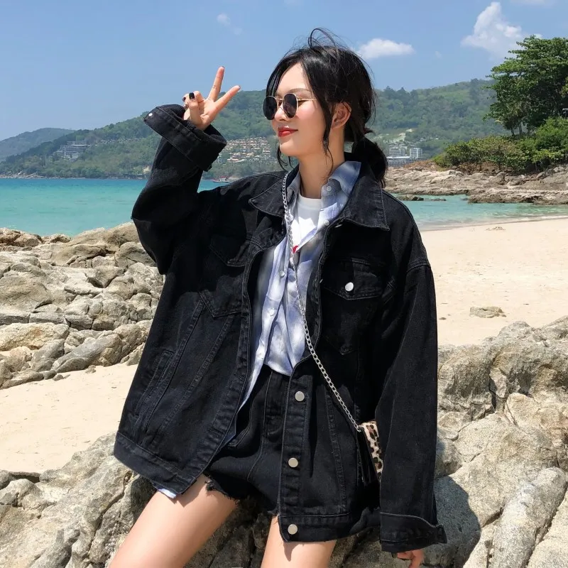 Женская джинсовая куртка с рукавами летучая мышь однотонная свободная