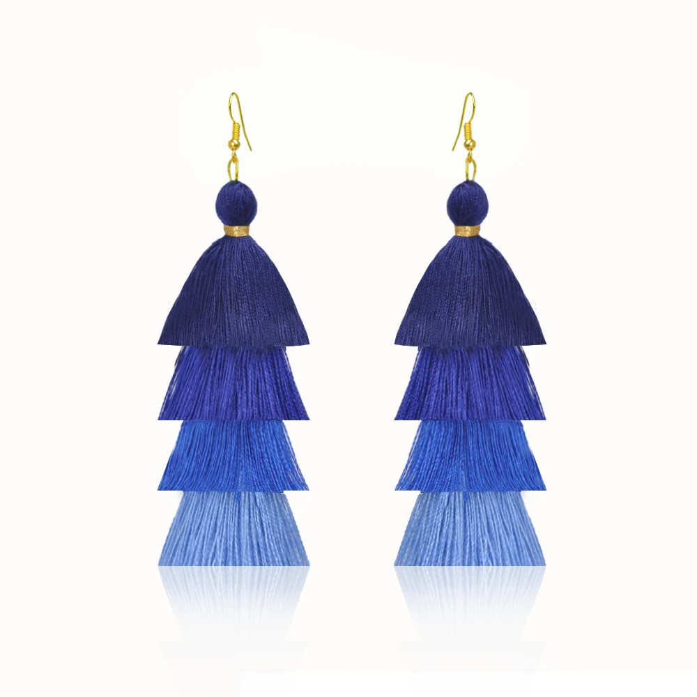 Популярные богемные длинные градиентные Многослойные висячие серьги с бахромой