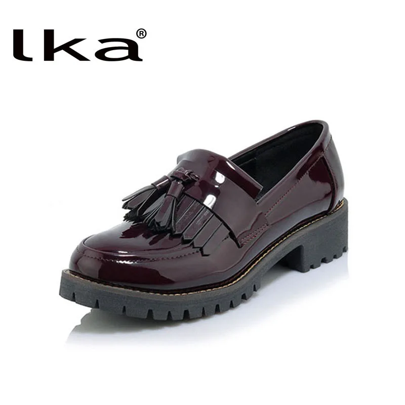 LKa Женская обувь на плоской подошве Туфли оксфорды Женские Лакированная кожа