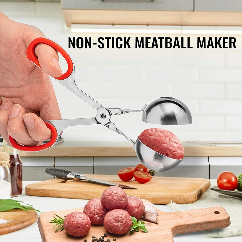 

UPORS 2Pcs/Set Meatball Maker Non Stick Stainless Steel Meat Ball Maker with Anti-Slip Handles Meatball Tong Kitchen Accesories