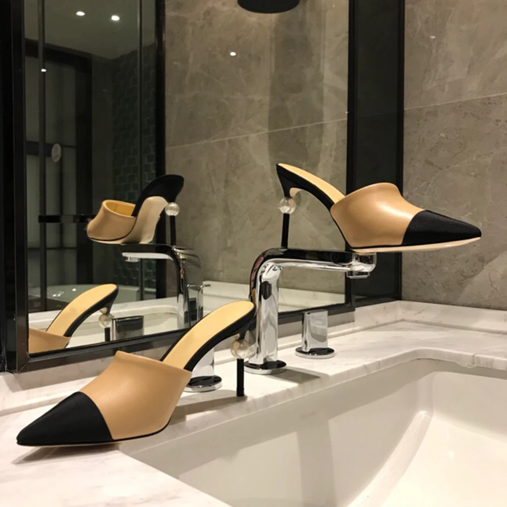 Туфли лодочки женские из натуральной кожи с острым носком на высоком каблуке