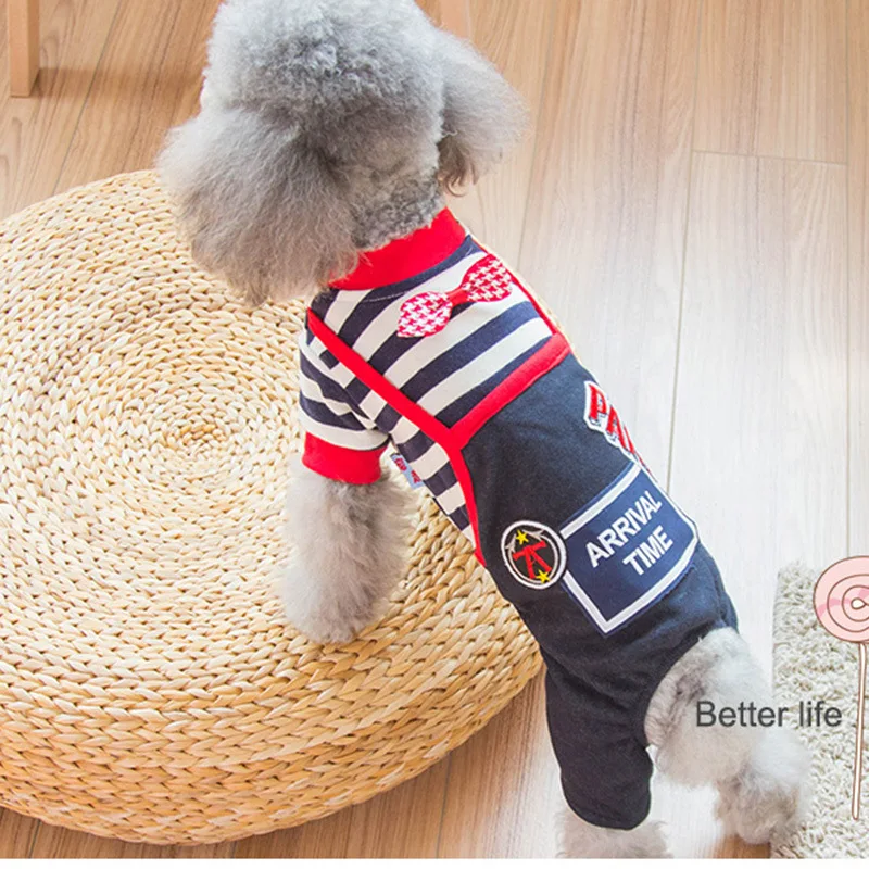 

Striped Bowknot Labeled Pet Bib Pants Thick Dog Clothes Puppy Fall/Winter Four-legged Clothing Teddy Dog Supplies Comfortable