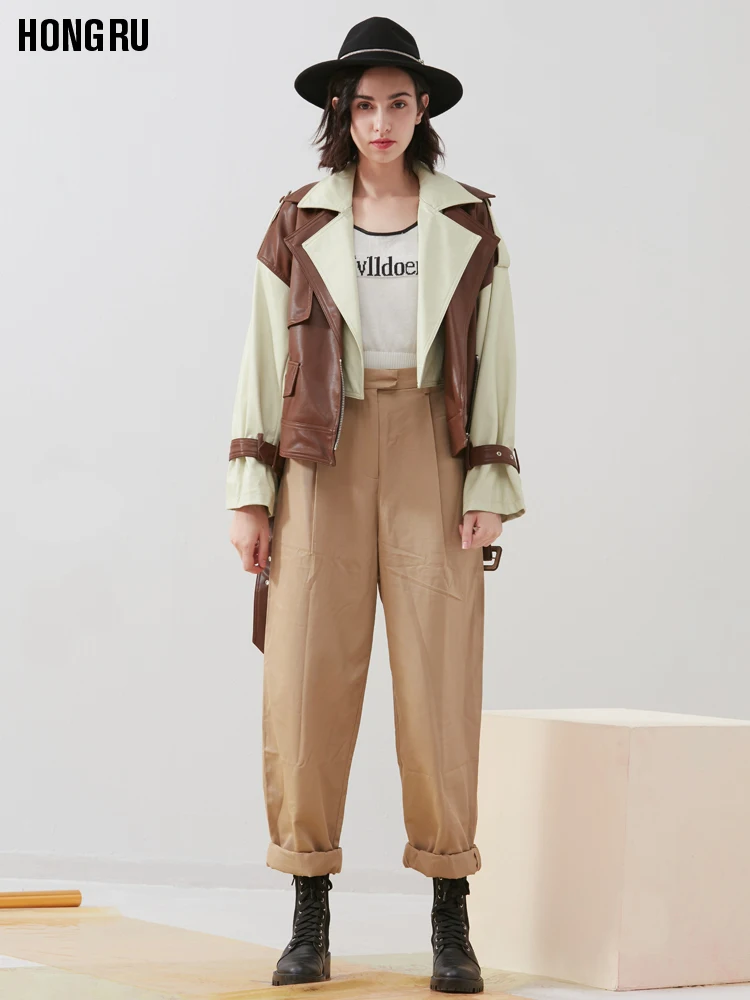 Модное короткое теплое пальто из искусственной кожи с паровозиком Женская