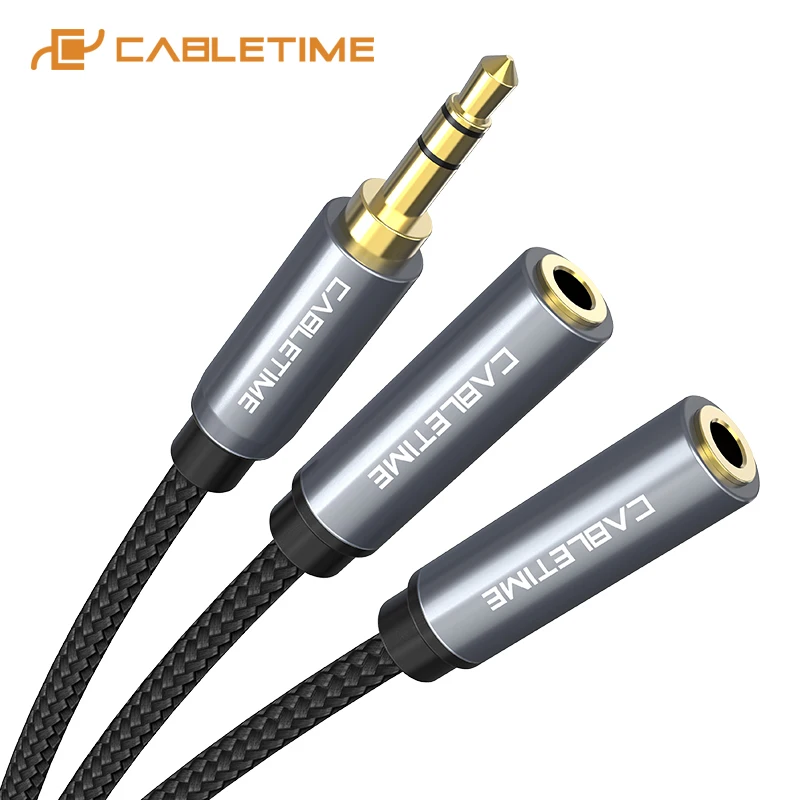 Разветвитель для наушников CABLETIME со штекером 3 5 мм на 2 гнезда аудиокабель с