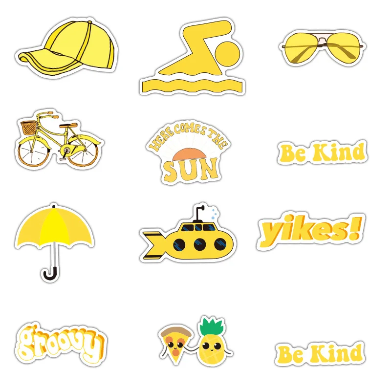 

50pcs yellow small fresh suitcase trolley case laptop graffiti stickers cartoon series waterproof stickers