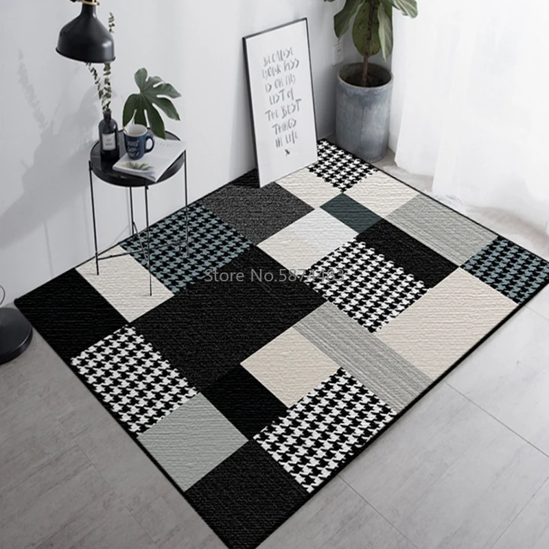Черно белый ковер скандинавский Декоративный Напольный коврик для спальни