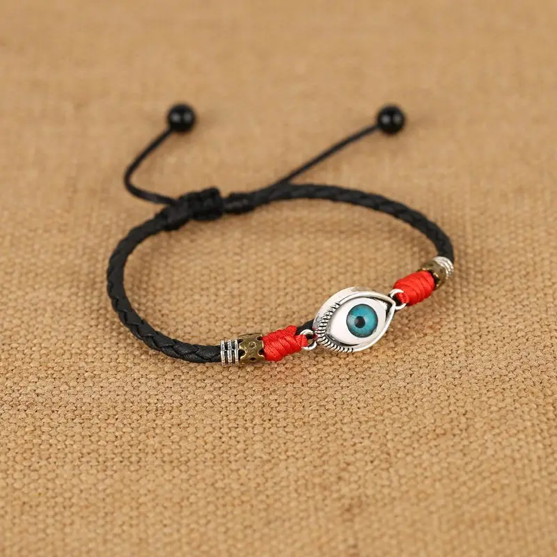 AAK003 Fashion Lucky Turkish Blue Evil Eye Foot Jewelry for Men Barefoot Sandal Anklet Handmade Leather Black/Red Rope Chain | Украшения и