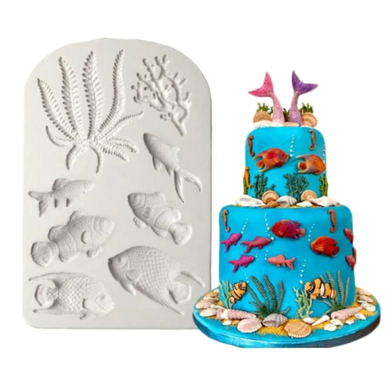 

Fish Seaweed Silicone Mold Sea Coral Cupcake Chocolate Moulds Cake DIY Cake Border Fondant Decorating Tools