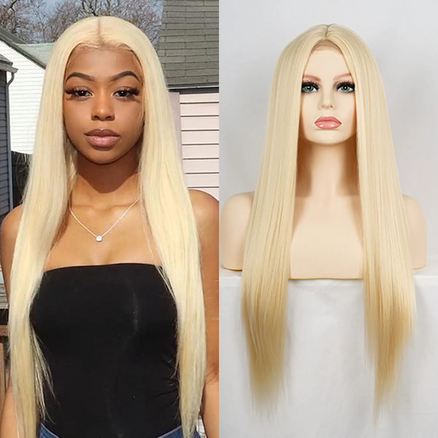 blonde wig Длинный прямой парик блонд синтетический средней длины из натуральных