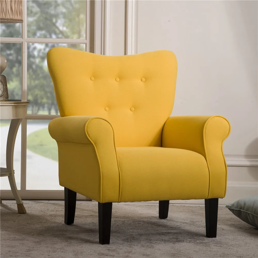 

Modern Yellow Wing Back Accent Chair Living Room Furniture Roll Arm Cushion With Wooden Legs Drop Shipping