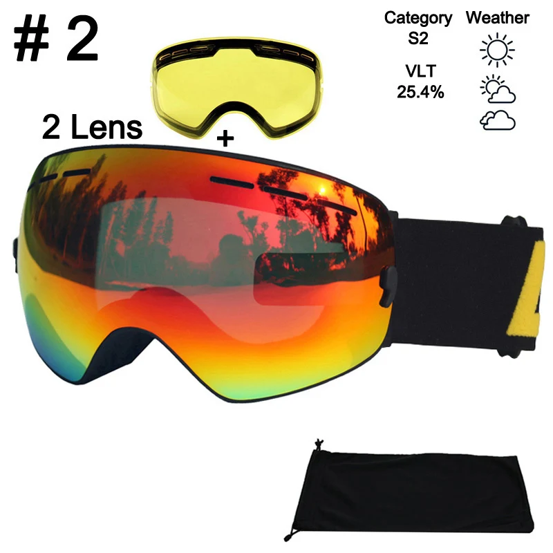 Color 2 With Lens LOCLE 2 линзы лыжные очки противотуманные Spherica лыжные очки UV400 Лыжные Сноуборд очки для мотокросса лыжные очки с осветляющими линзами - Цвет: Color 2 With Lens