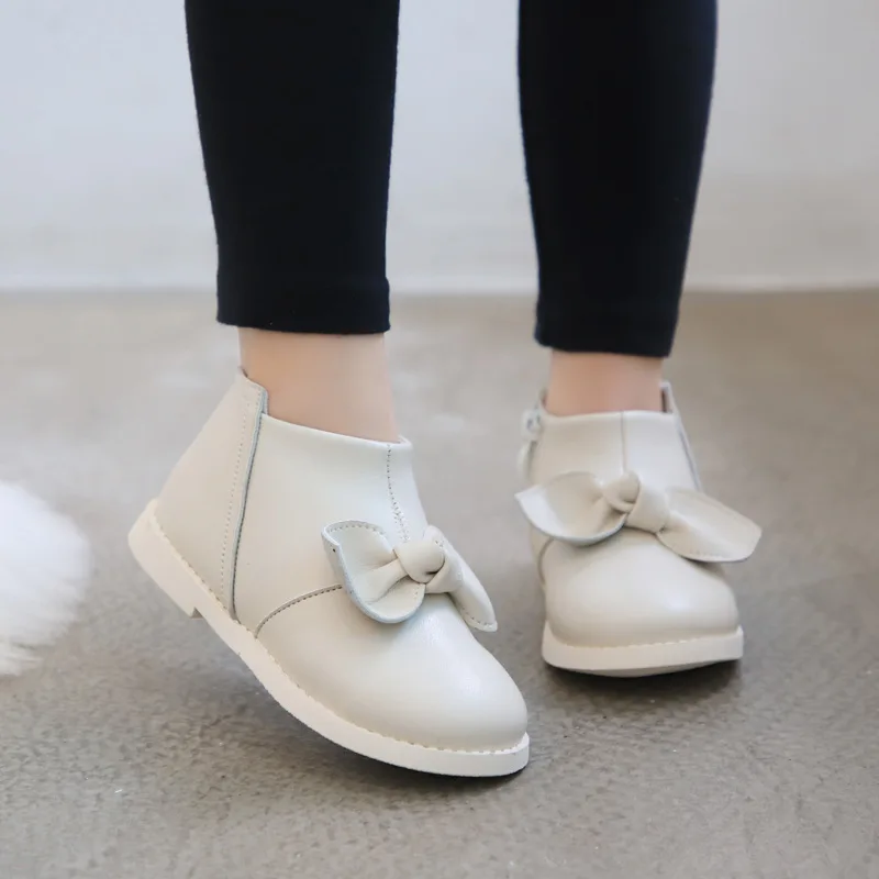 Модные кожаные ботинки принцессы с бантом для маленьких детей Осенняя обувь