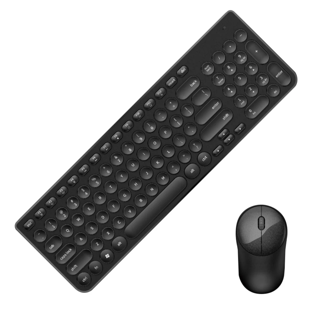 

Wireless Keyboard Mouse Set Computer PC Office Mute Gaming Mice Keyboard with Round Keycaps 1000DPI USB Keyboard Mouse Set