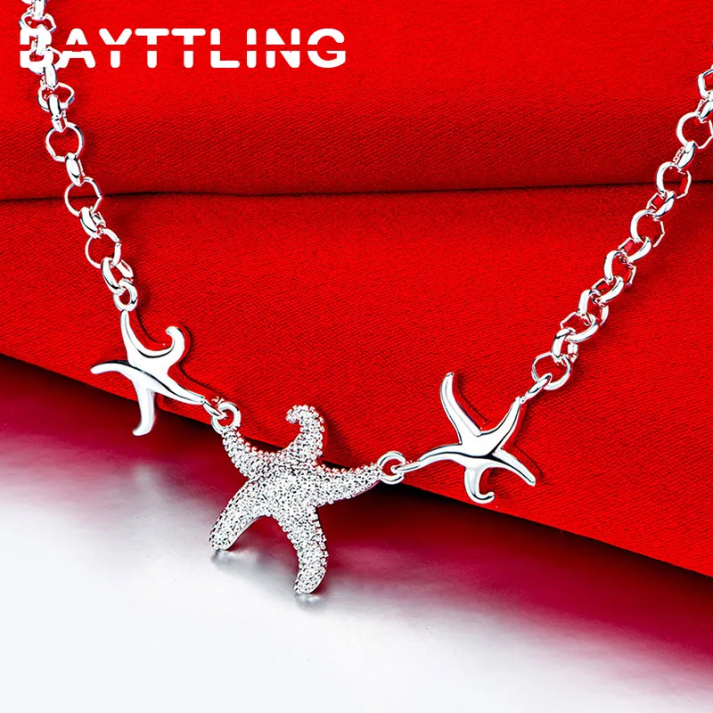 

BAYTTLING Silver Color 18 Inch Link Chain Frosted Starfish Pendant Necklace For Woman Luxury Glamour Party Gift Jewelry
