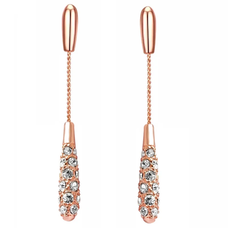 

Sweet Crystal Rhinestone Drop Long Tassel Earrings Fashion Drop Shape Dangle Earrings For Women Wedding Bridal Earrings