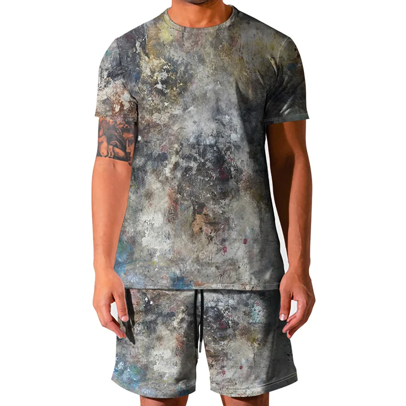 

2021 Summer Men's/Women's Street Style Hand Painted Pattern 2-Piece Set Print 3d Trendy T-Shirt Beach Shorts Suit Large Size 6X