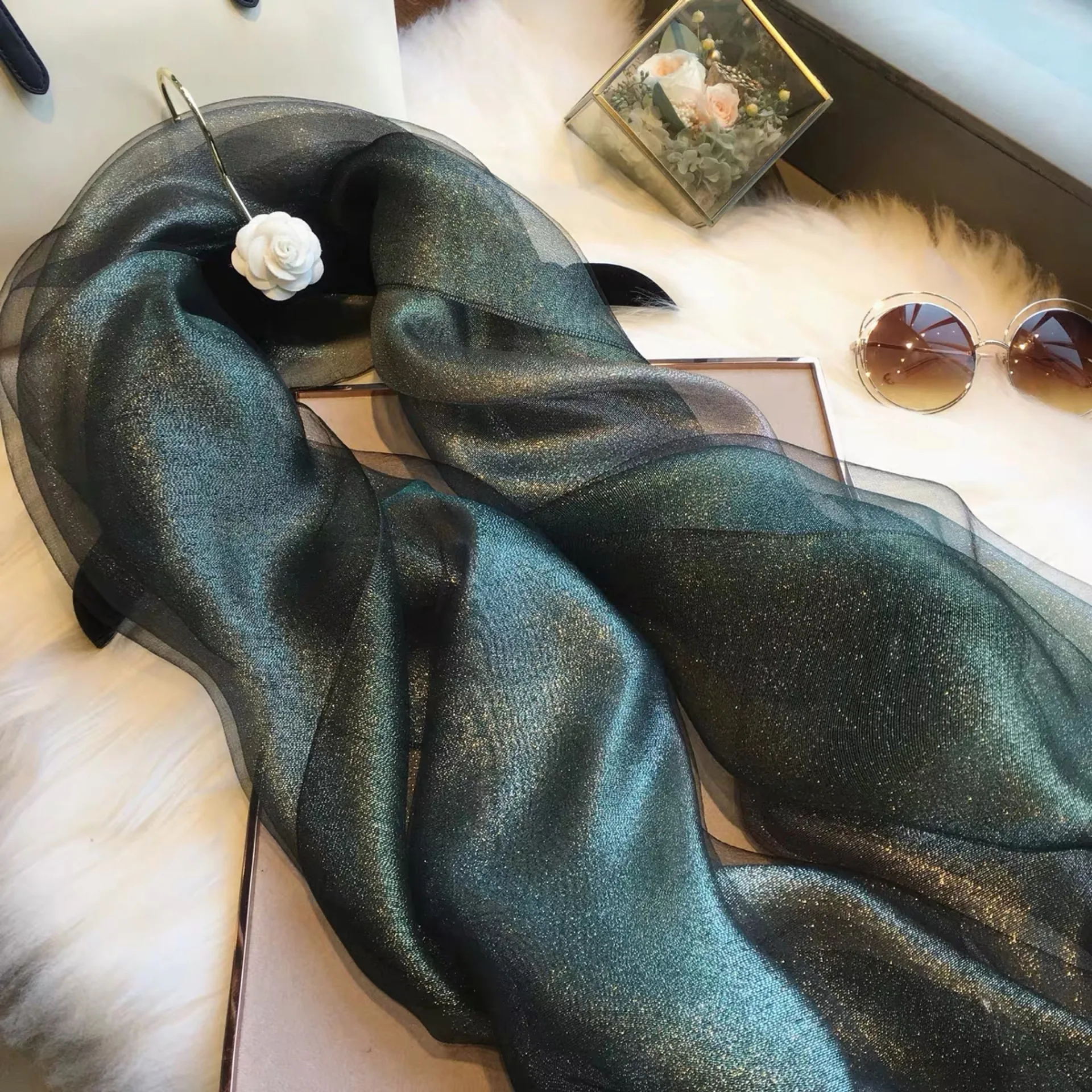 

New Styles Women Head Neck Small Square Polka Dot Leopard Silk Scarf Black