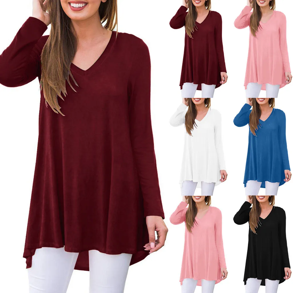 JAYCOSIN Clothes Women Casual V-Neck Blouse Et Chemisier Femme Fashion Long Sleeve Sleepwear Tunic Shirts Tops Girls 1010 | Женская