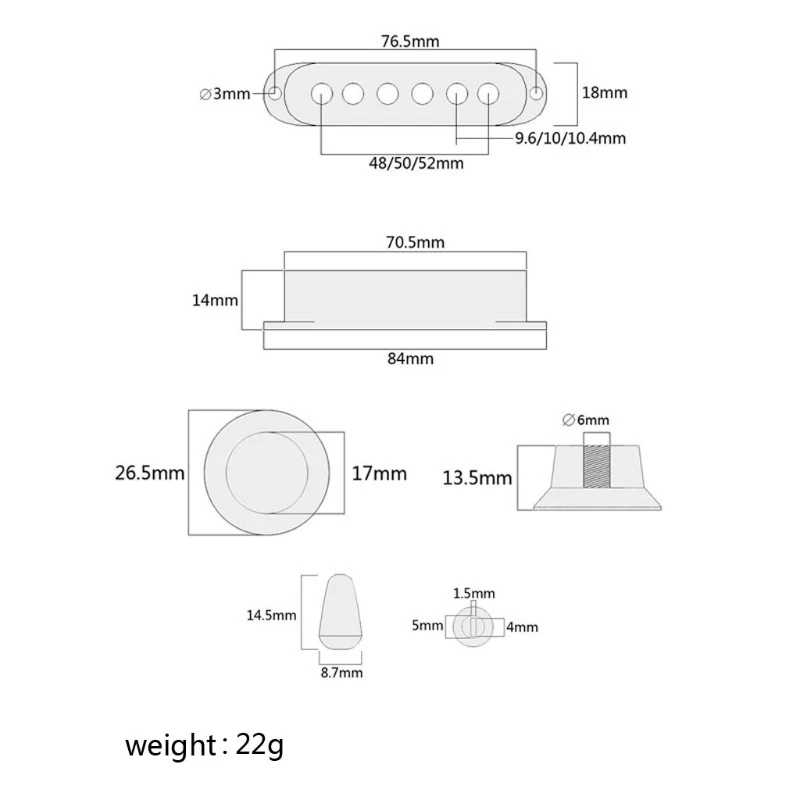 

Black Guitar Parts Set Switch tip Single Coil Pickup Cover 1 Volume 2 Tone Knobs K4UC