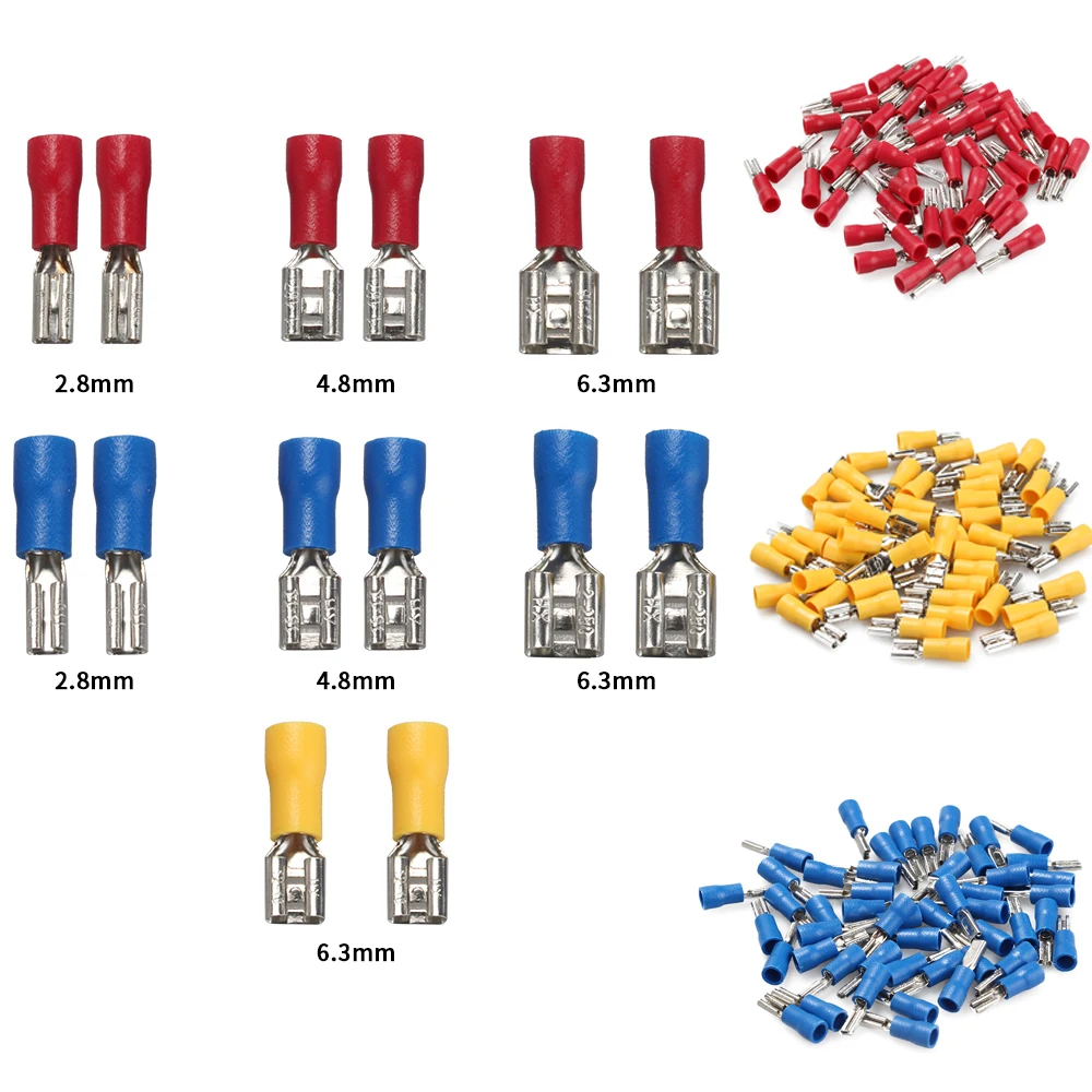 

50 pcs/bag 2.8mm 4.8mm 6.3mm Insulated Seal Spade Wire Connector Female Crimping Terminals Electrical Crimp Terminal Set