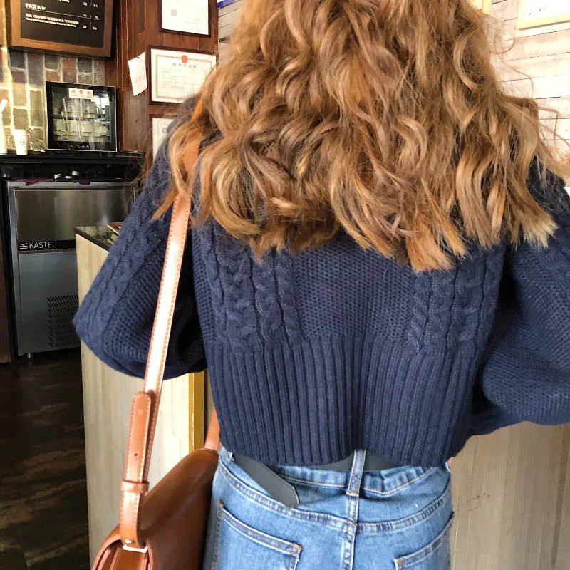 Женский винтажный свитер NORMOV Осенний вязаный короткий облегающий однотонный