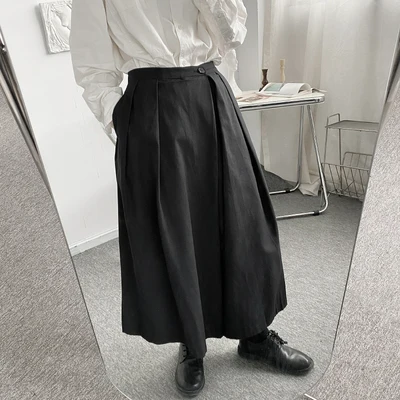 

Spring asymmetrical wide-legged Capri trousers hip men's Japanese trumpet-cut Harem culottes