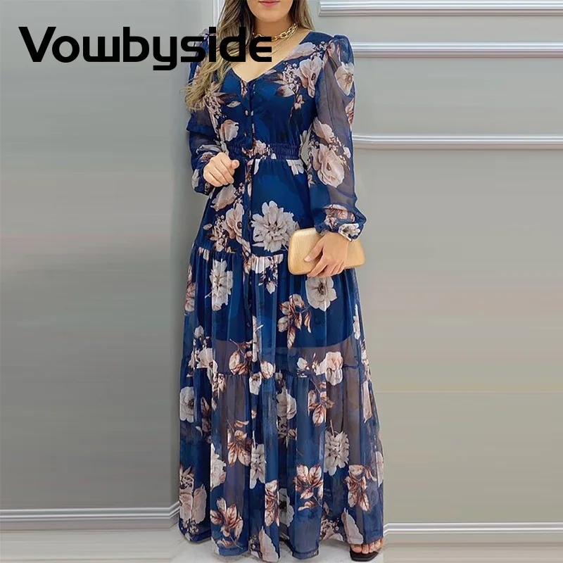 

Шифоновое платье с цветочным принтом и рукавами-фонариками