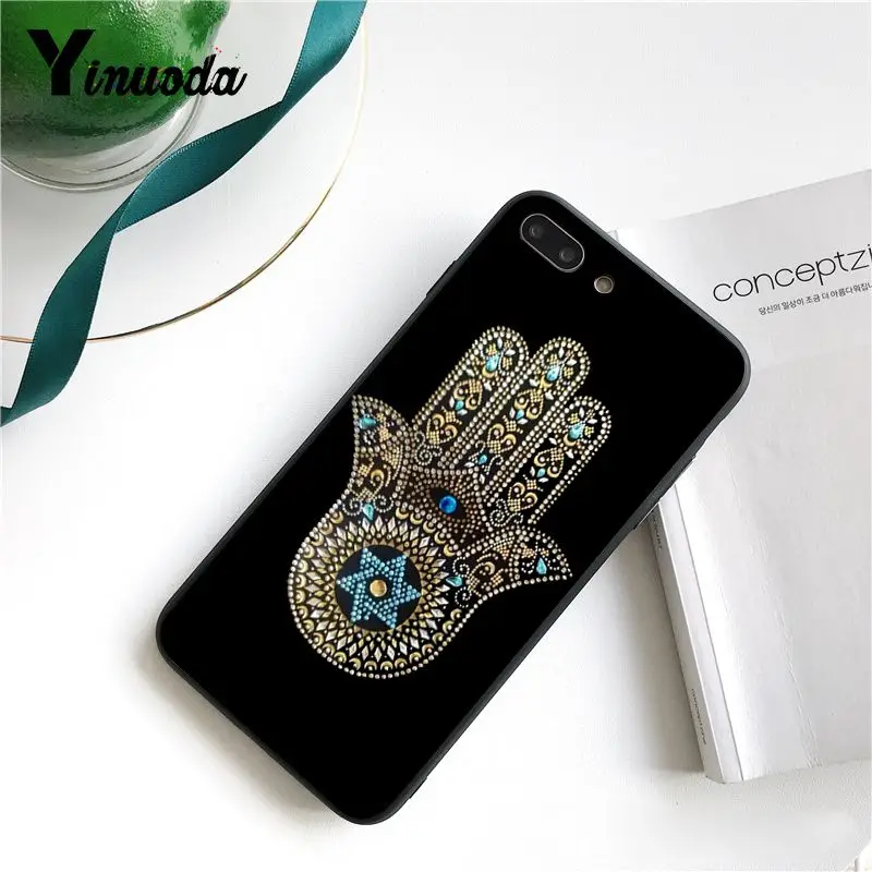 Yinuoda Хамса рука Фатимы ТПУ мягкий силиконовый черный чехол для телефона iPhone 8 7 6S