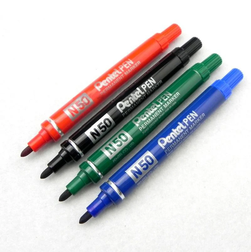 Перманентный маркер Pentel N50 4 шт. черная/синяя/зеленая/красная линия 3 мм|line fitness|pen ink