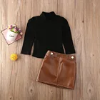 PudcocoОдежда для маленьких девочек; Однотонный свитер с длинными рукавами; Кожаная Мини-юбка; Комплект одежды из 2 предметов; От 2 до 7 лет