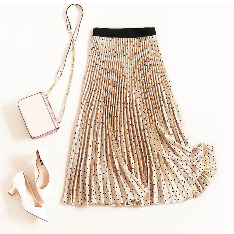 Плиссированные юбки для женщин весенне-осенняя юбка высокая талия принт миди