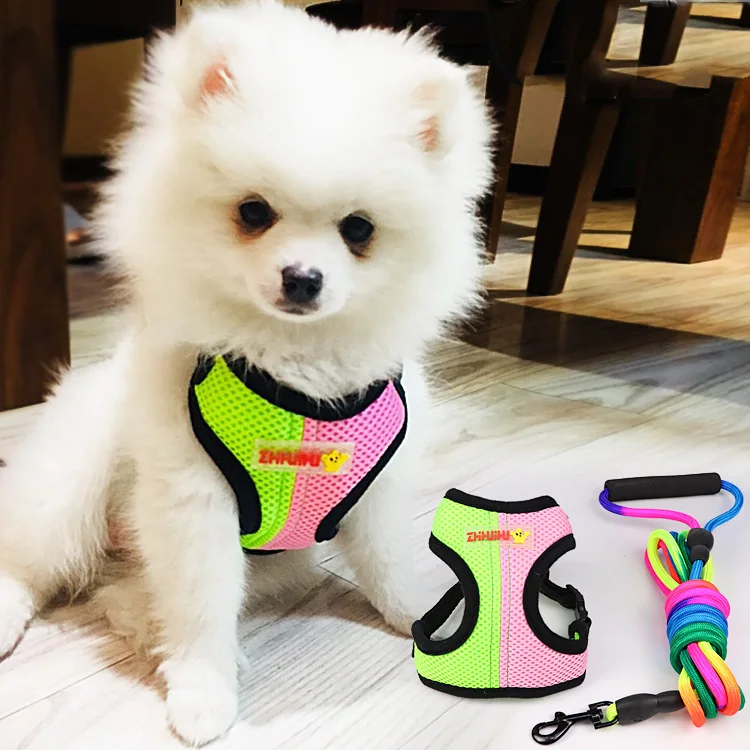 Воздухопроницаемая шлейка для собак с поводком домашних животных регулируемая