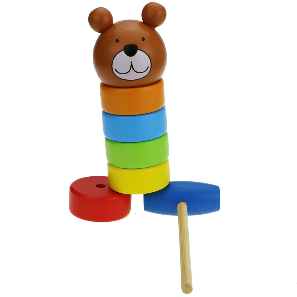 Деревянная детская игрушка радужного цвета медведь столкновенная башня Детская