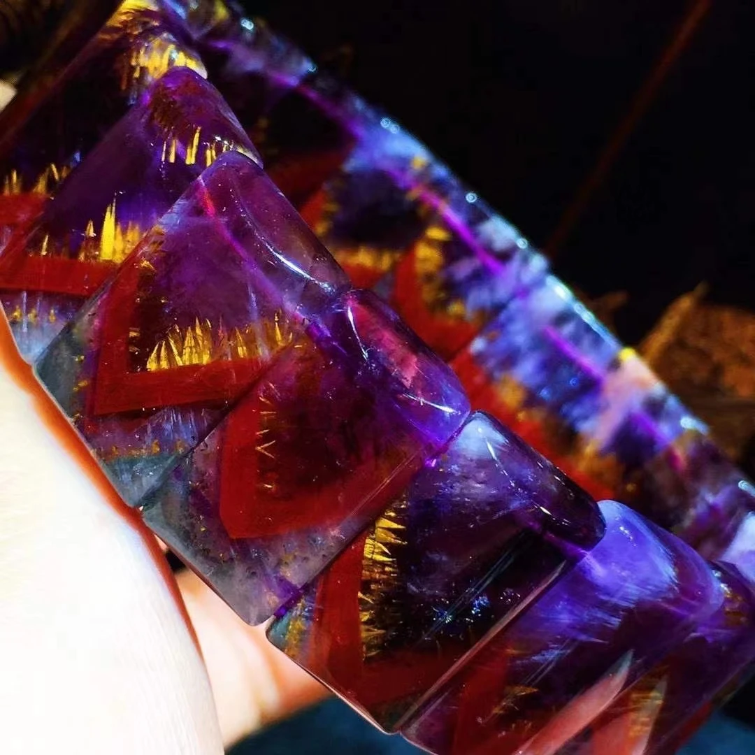 

Genuine Natural Cacoxenite Auralite 23 Quartz Bracelet Purple Red Rutilated 20.4x11.7mm Women Clear Beads Bangle AAAAAA