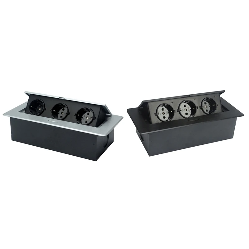 

2x Desktop Power Supply Invisible Electrical Socket with Three European Plug for Home Office EU Plug Silver & Black