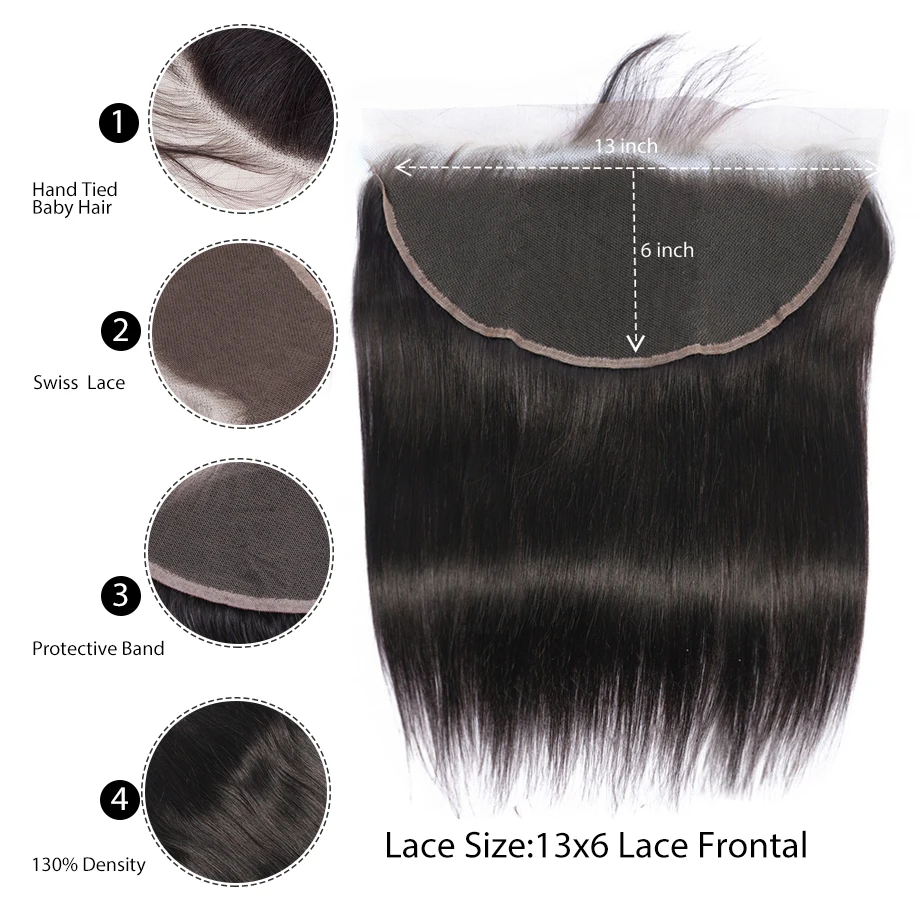 13x6 закрытие шнурка человеческих волос фронтальной бразильские прямые волосы уха