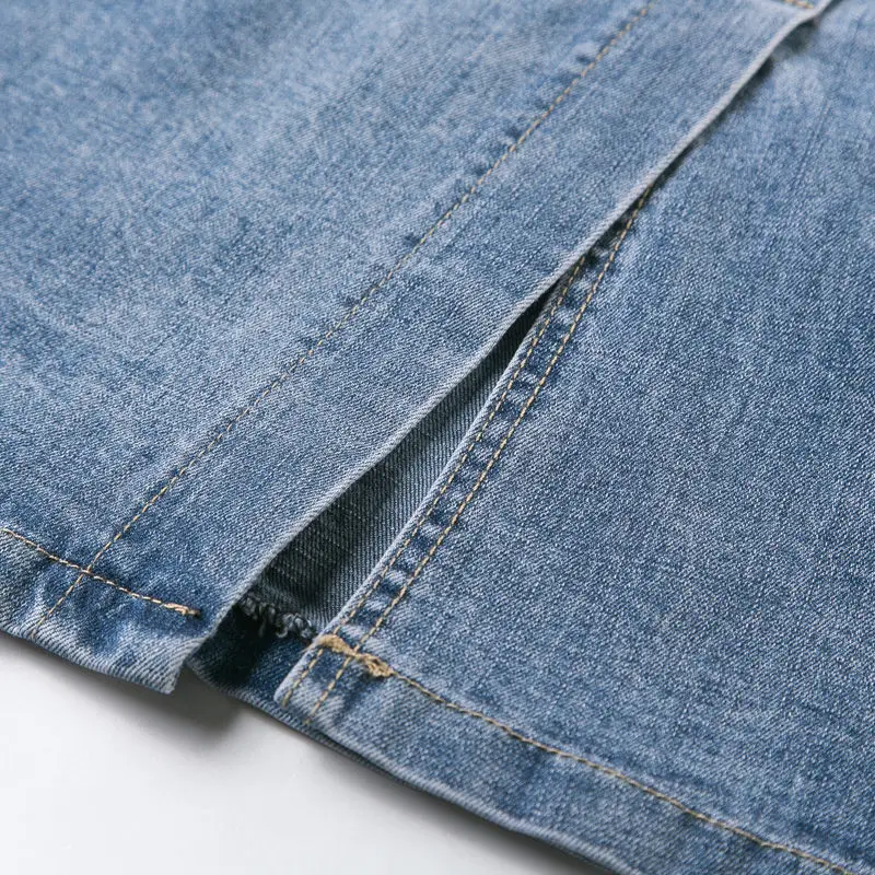 

2021 Women Spring Elegant Washed Plus Size Denim Skirt Lady Elastic High Waist Button Skirt Female Casual Split Solid Skirt K284