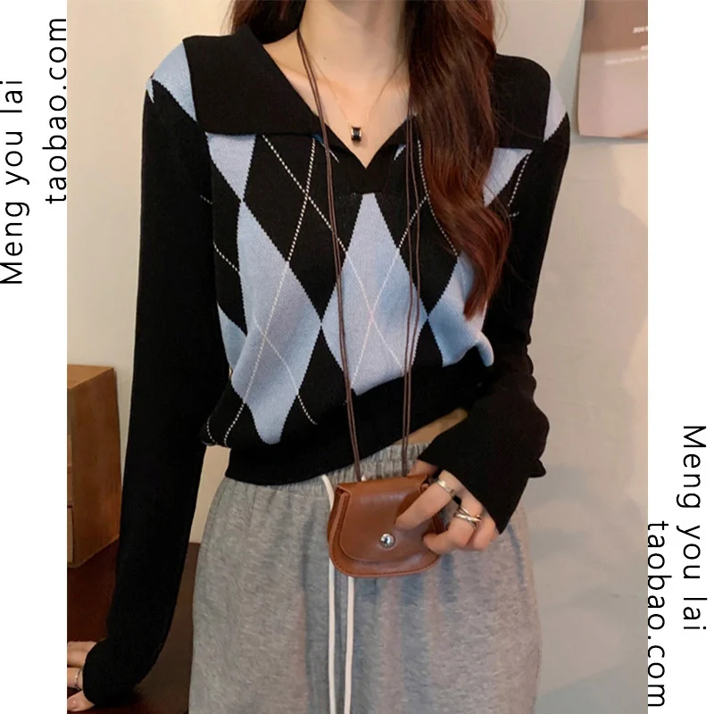 

Осенняя милая и облегающая Модная стильная футболка с V-образным вырезом и длинными рукавами женская вязаная шикарная одежда