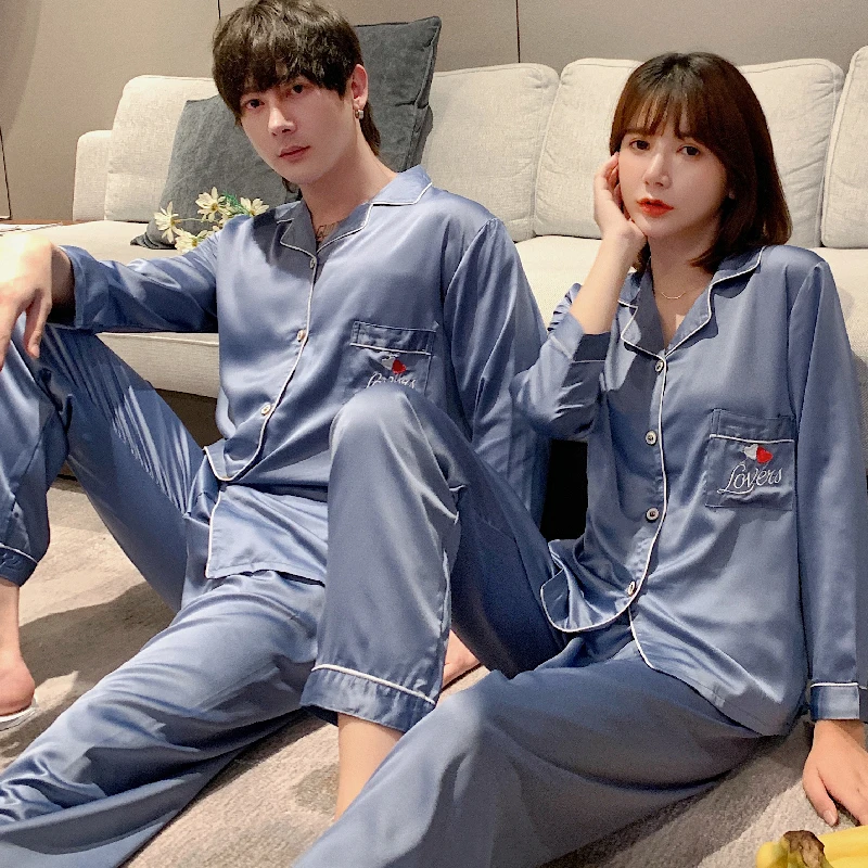 

Пижама Мужская, весенняя, осенняя, тонкая, с длинным рукавом, для дома, лед Шелковая пижама