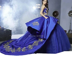7105 dark royal blue strapless basque ball-gown floor-length long taffeta wedding dresses/formal wearing appliques free shipping