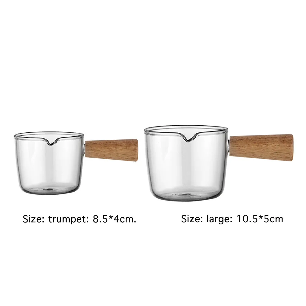 Kitchen Glass Milk Cup Creamer Jug Wood Handle Heat Resistant Syrup Sauce Dispenser Espresso Container Home Gadgets | Дом и сад