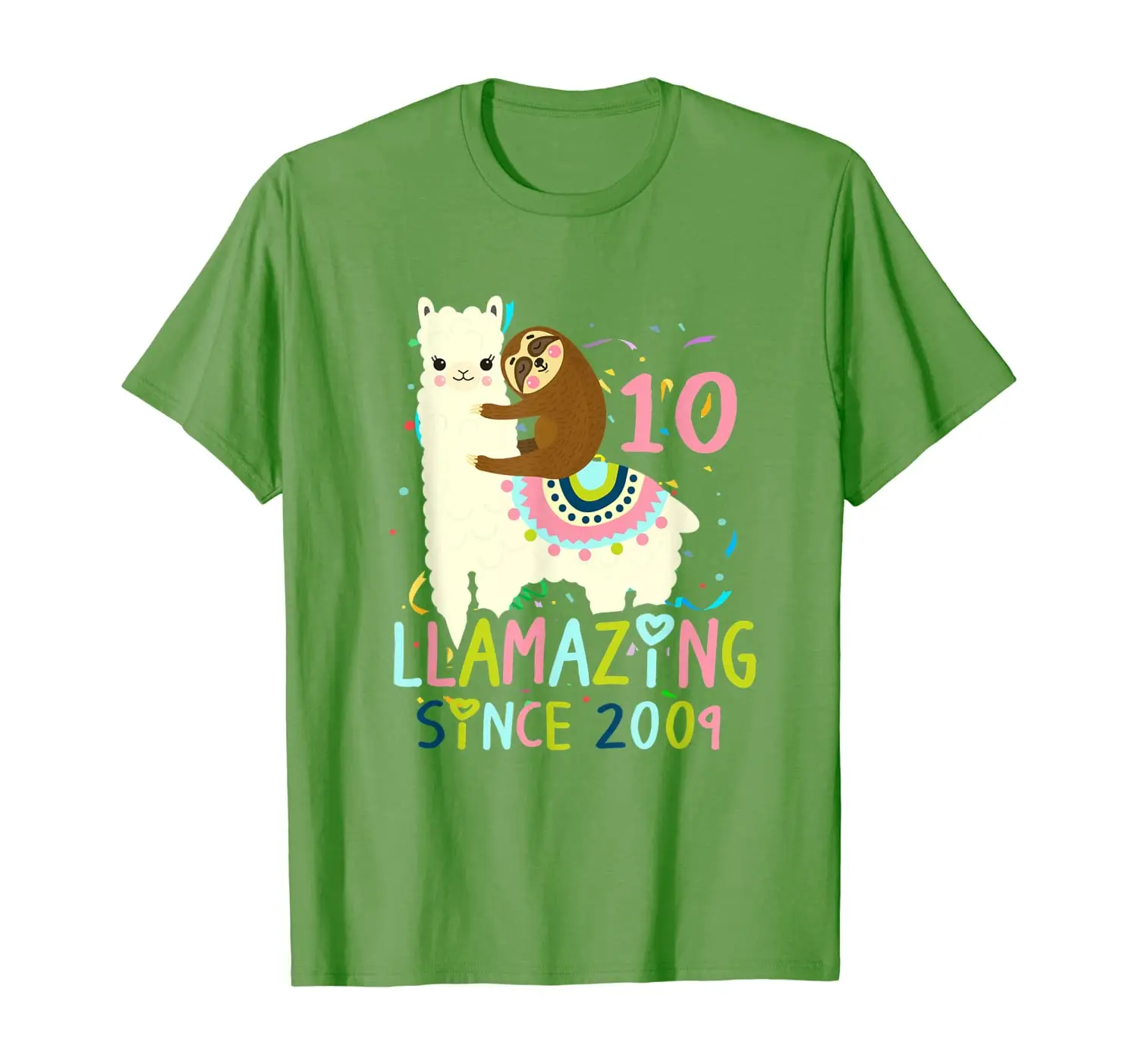 

10 Years Old Birthday Sloth Riding Llama Funny T-shirt