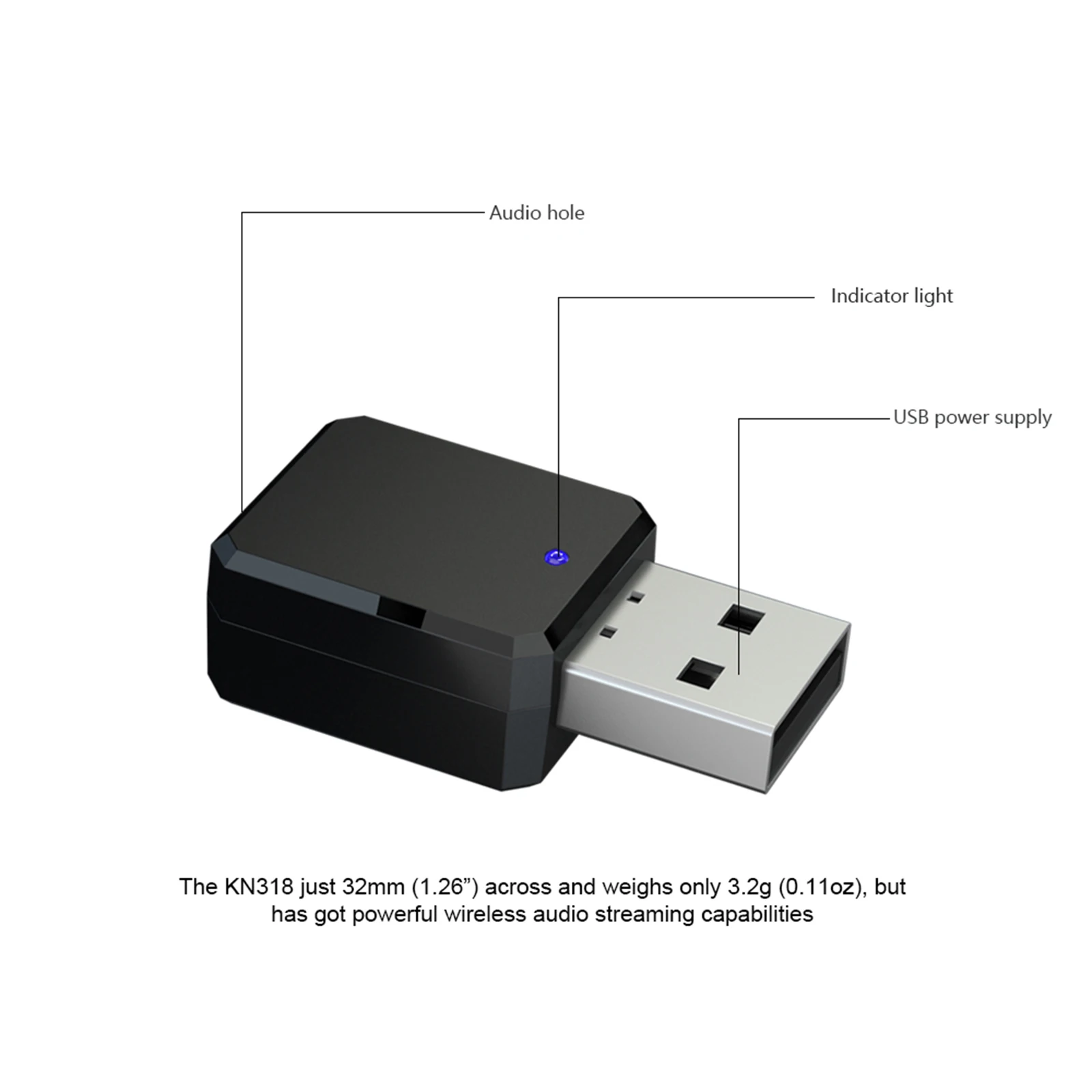 KN318 BT 5.1 Audio Receiver Adapter 3.5mm AUX Jack USB Dongle Music Portable Wireless For Car PC TV Headphones | Электроника
