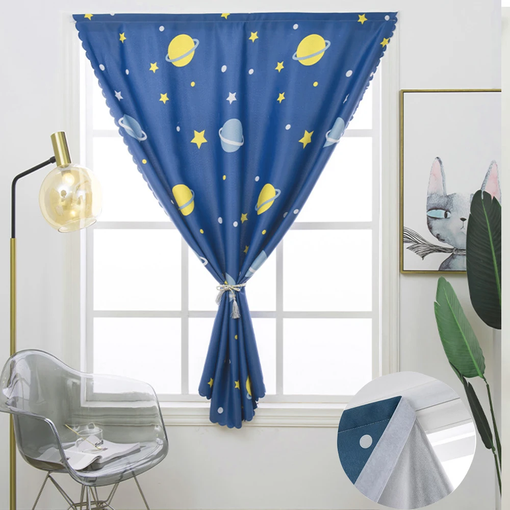 

Cartoon Planet Blackout Curtain For Kids Room Children Curtains Living Room Darkening Curtain Self-Adhesive Home Kitchen Drapes