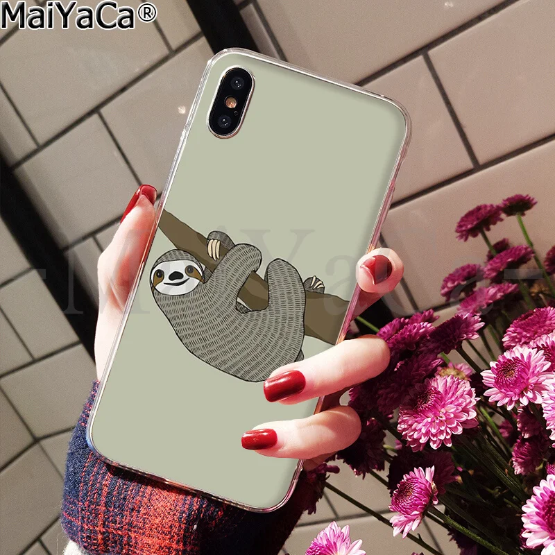 MaiYaCa Caffeinated животное Ленивец Крышка Прозрачный мягкий чехол для телефона для iPhone 6S 6plus 7plus 8 8Plus X Xs MAX 5 5S XR