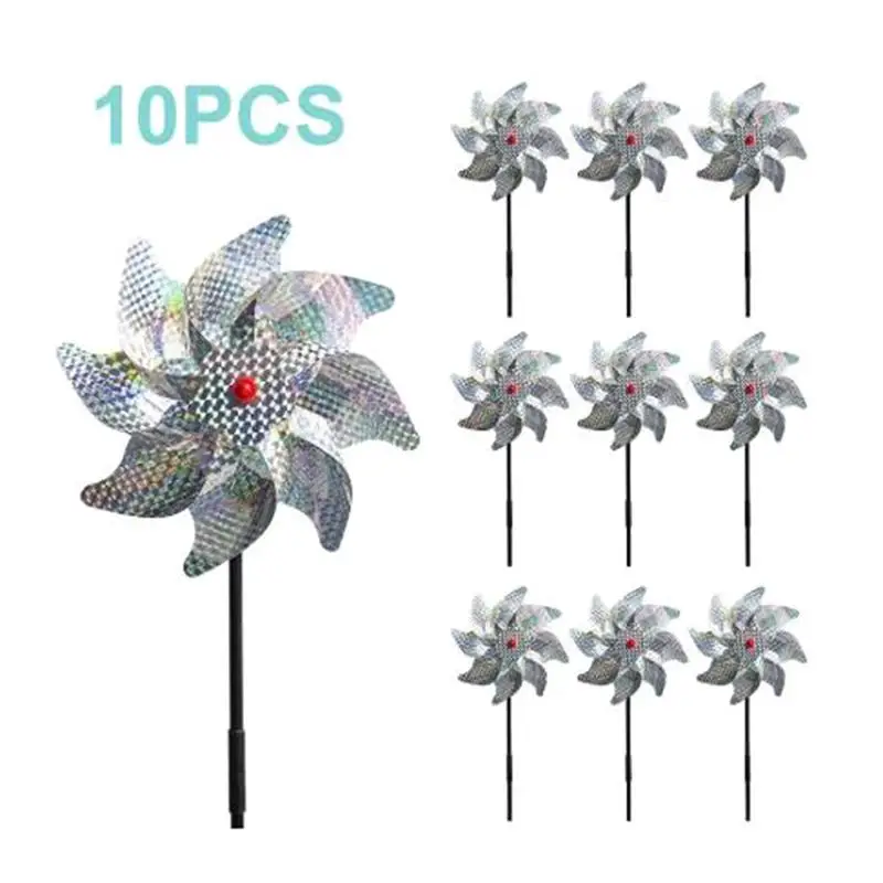 

10pcs Bird Repeller Pinwheels Reflective Sparkly Bird Deterrent Windmill Protect