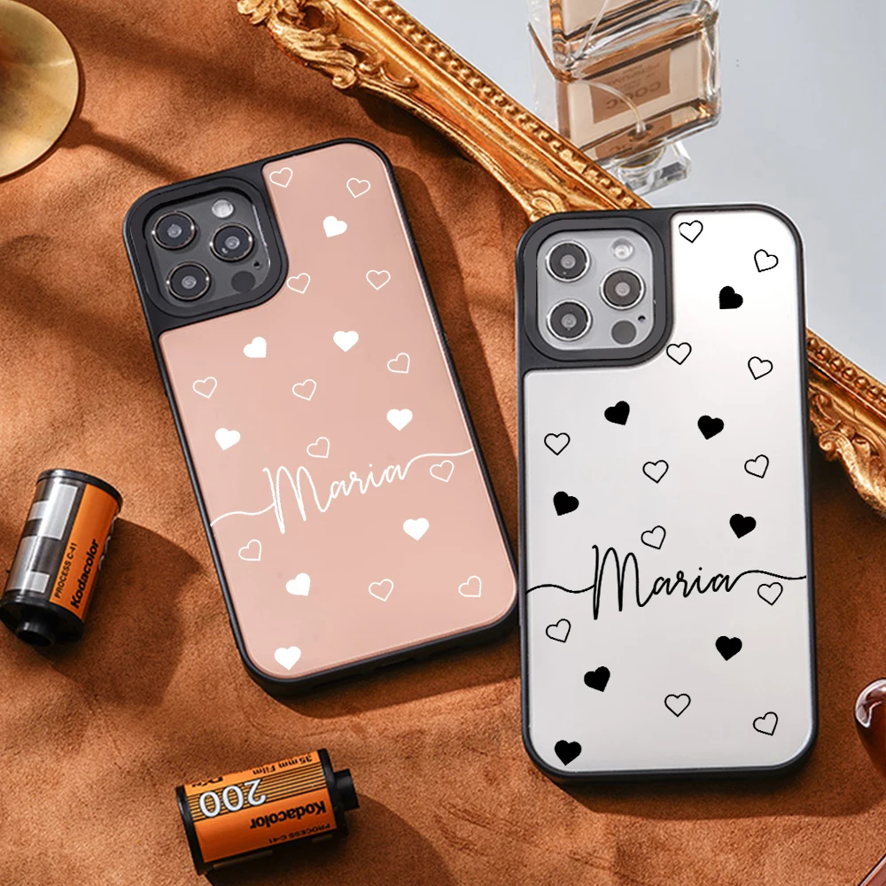 

Personalized Name for iPhone 11 12 13 Pro Max Woman Cute for iPhone 7 8 Plus X XS XR Custom Name Little love Mirror Phone Cover