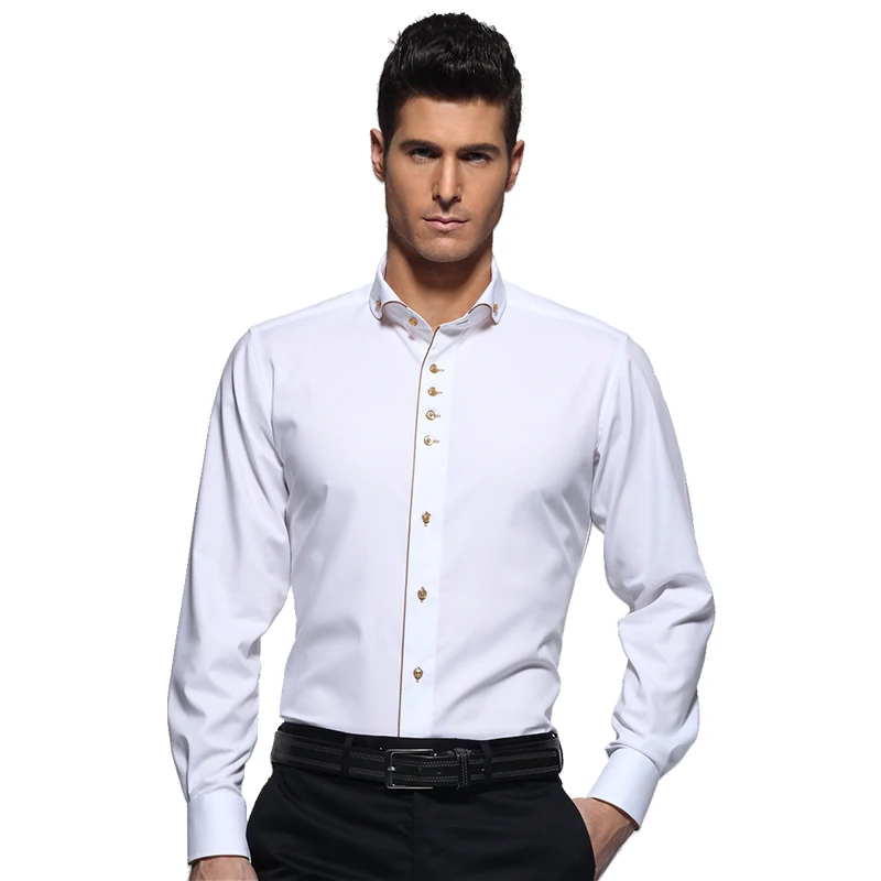 Windsor Collar Autumn White Shirts Men's Spring Long Sleeve Cotton Business Gentleman Slim Cufflinks Dress Blouse Korean Style